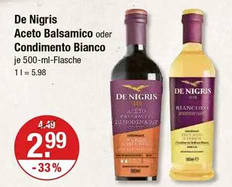 De Nigris Aceto Balsamico oder Condimento Bianco je 500-ml-Flasche