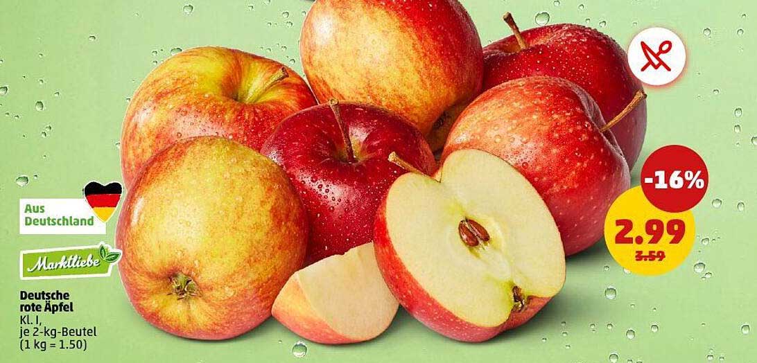 Deutsche rote Äpfel, Klasse I, je 2-kg-Beutel