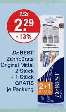 Dr.BEST Zahnbürste Original Mittel 2 Stück + 1 Stück GRATIS je Packung