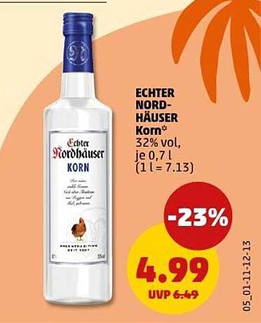ECHTER NORDHAÜSER Korn 32% vol, je 0,7 l