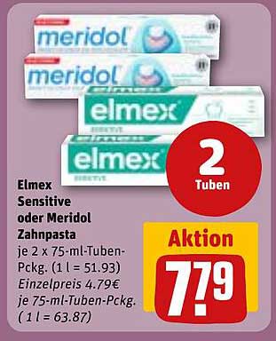 Elmex Sensitive oder Meridol Zahnpasta, 2 Tuben