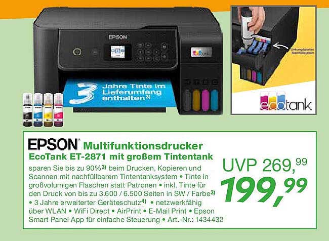 EPSON Multifunktionsdrucker EcoTank ET-2871 mit großem Tintentank