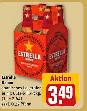 Estrella Damm Spanisches Lagerbier 4 x 0,33-l-Fl.-Pckg.
