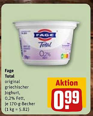 Fage Total original griechischer Joghurt, 0,2% Fett, je 170-g-Becher