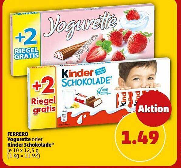 FERRERO Yogurette oder Kinder Schokolade - je 10 x 12,5 g