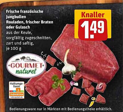 Frische französische Jungbullen Rouladen, frischer Braten oder Gulasch