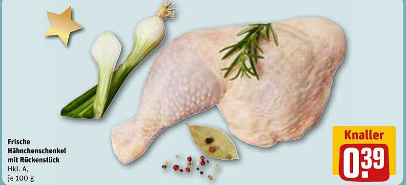 Frische Hähnchenschenkel mit Rückenstück, je 100 g