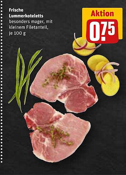 Frische Lummerkoteletts besonders mager, mit kleinem Filetanteil, je 100 g