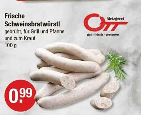 Frische Schweinsbratwürstl gebrüht, für Grill und Pfanne und zum Kraut 100 g