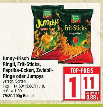 funny-frisch Ringli, Frit-Sticks, Paprika-Ecken, Zwiebelringe oder Jumpys - verschiedene Sorten