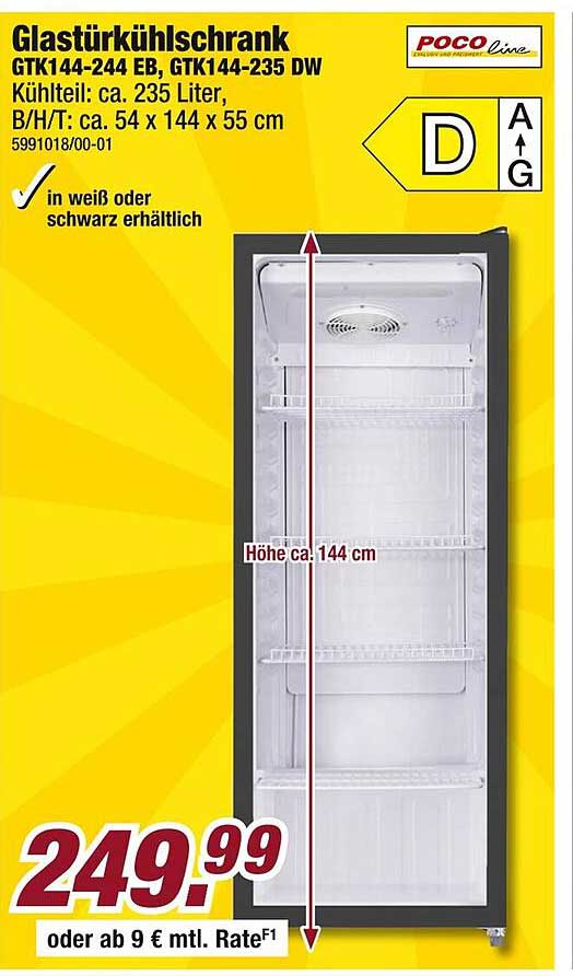 Glastürkühlschrank GTK144-244 EB, GTK144-235 DW