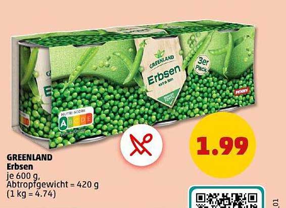 GREENLAND Erbsen, 3er Pack, je 600 g