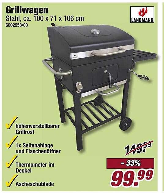 Grillwagen von Landmann mit höhenverstellbarem Grillrost