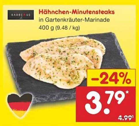 Hähnchen-Minutensteaks in Gartenkräuter-Marinade 400 g (9.48 €/kg)