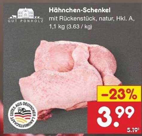 Hähnchen-Schenkel mit Rückenstück, natur, Hkl. A, 1,1 kg