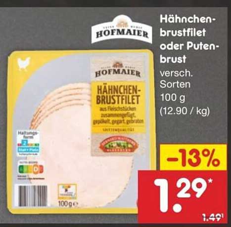 Hähnchenbrustfilet oder Putenbrust 100 g