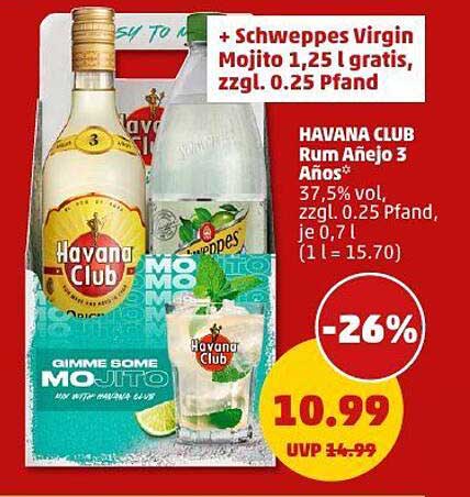 HAVANA CLUB Rum Añejo 3 Años mit gratis Schweppes Virgin Mojito