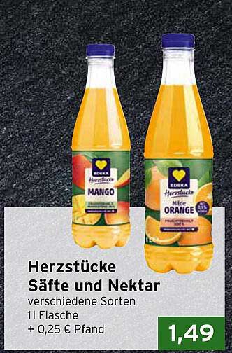 Herzstücke Säfte und Nektar verschiedene Sorten