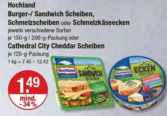 Hochland Burger-/ Sandwich Scheiben, Schmelzscheiben oder Schmelzkäseecken -Jetzt im Angebot!