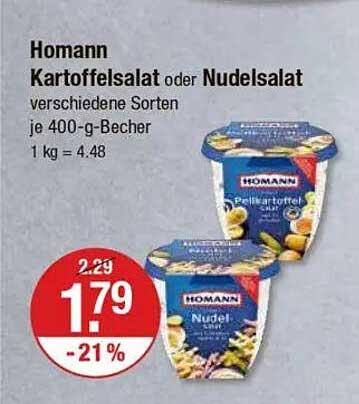 Homann Kartoffelsalat oder Nudelsalat 400-g-Becher