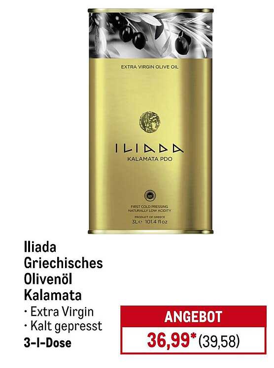 Iliada Griechisches Olivenöl Kalamata – Extra Virgin, Kalt gepresst