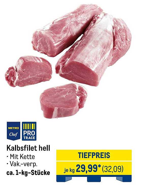 Kalbsfilet hell – Mit Kette, Vakuumverpackt, ca. 1-kg-Stücke
