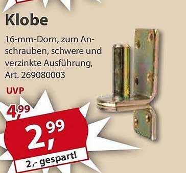 Klobe 16-mm-Dorn, zum Anschrauben, schwere und verzinkte Ausführung