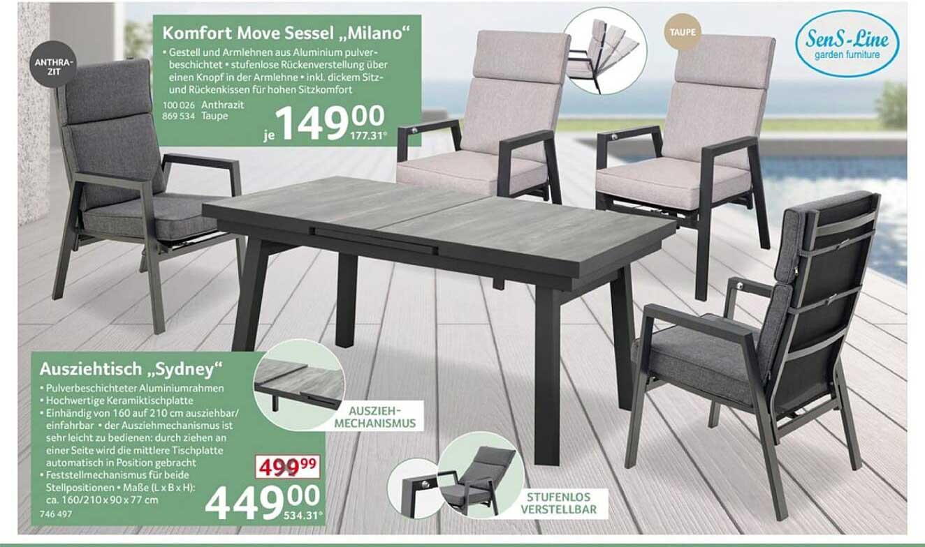 Komfort Move Sessel „Milano“ und Ausziehtisch „Sydney“