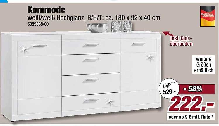 Komm mode weiß/weiß Hochglanz, B/H/T: ca. 180 x 92 x 40 cm
