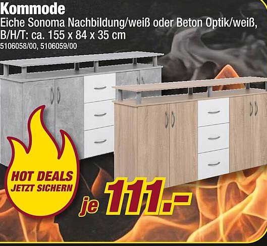 Kommmode Eiche Sonoma Nachbildung/weiß oder Beton Optik/weiß