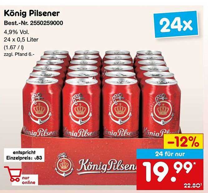 König Pilsener 24 x 0,5 Liter - Aktion im Netto Marken-Discount