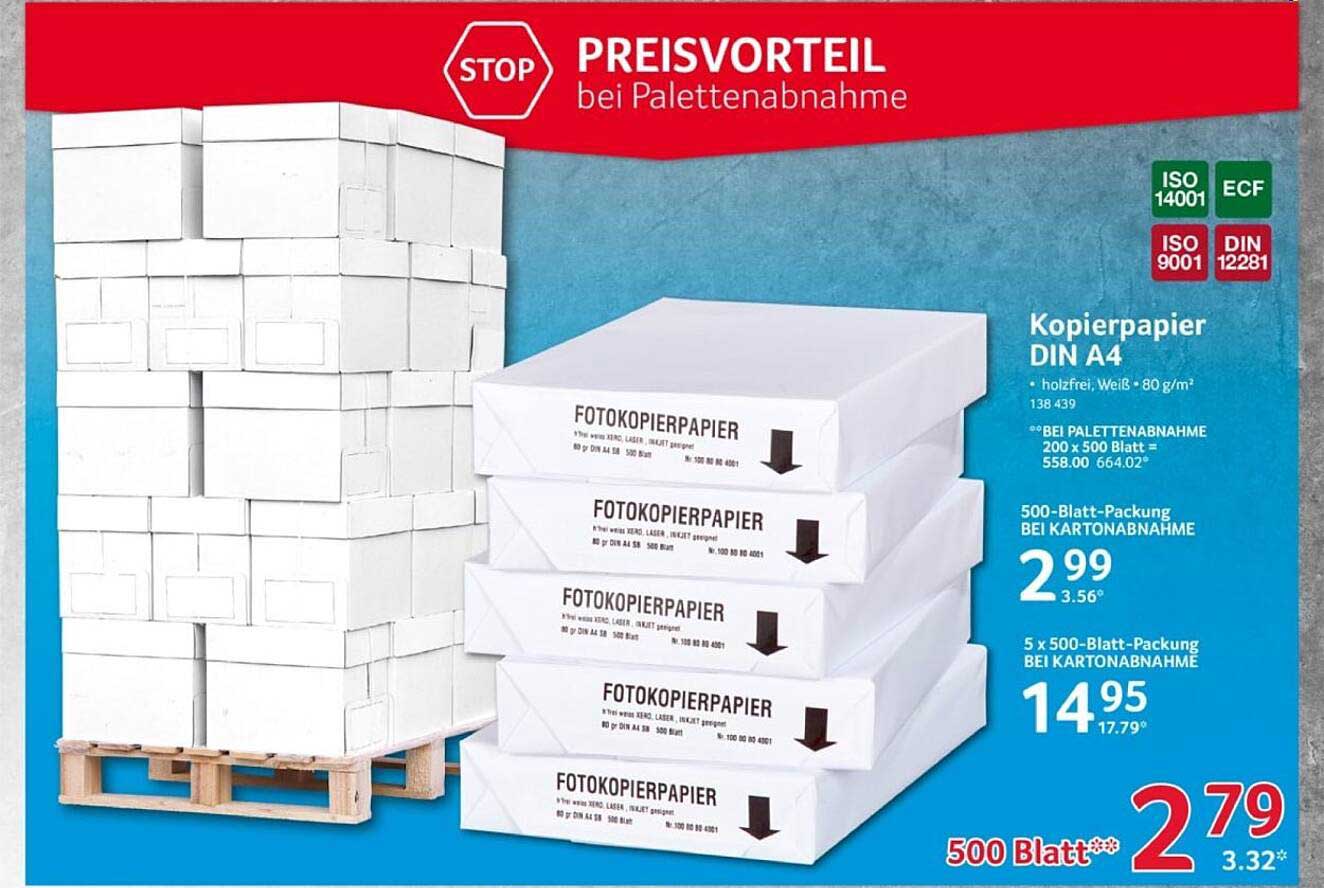 Kopierpapier DIN A4, 500-Blatt-Packung bei Kartonabnahme