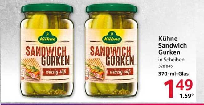 Kühne Sandwich Gurken in Scheiben, 370-ml-Glas