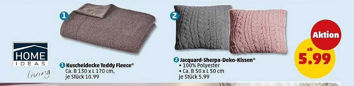 Kuscheldecke Teddy Fleece und Jacquard-Sherpa-Deko-Kissen