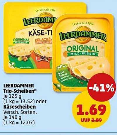 LEERDAMMER Trio-Scheiben 125 g oder Käse-Scheiben 140 g