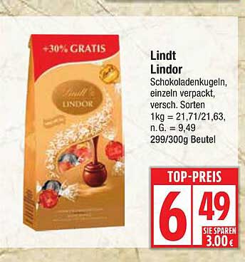 Lindt Lindor Schokoladenkugeln 300g