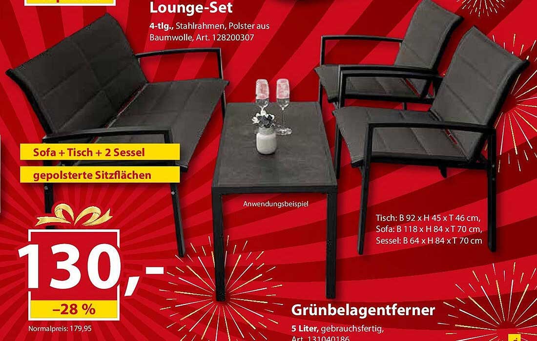 Lounge-Set 4-teilig, Stahlrahmen, Polster aus Baumwolle