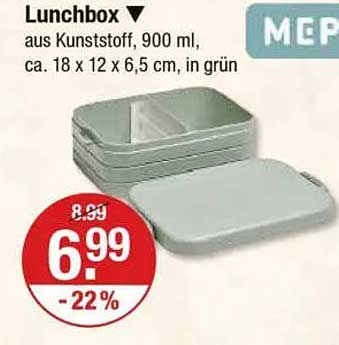 Lunchbox aus Kunststoff, 900 ml, ca. 18 x 12 x 6,5 cm, in grün