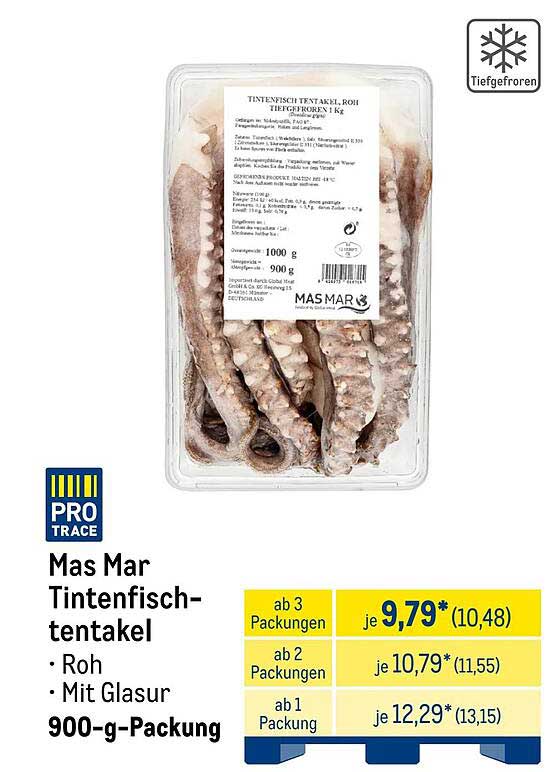 Mas Mar Tintenfischtentakel - Roh mit Glasur, 900-g-Packung