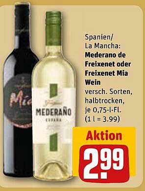 Mederano de Freixenet oder Freixenet Mia Wein - 0,75 l für 2,99 €