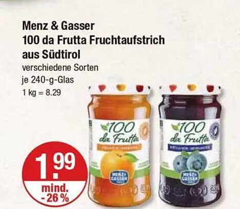 Menz & Gasser 100 da Frutta Fruchtaufstrich aus Südtirol