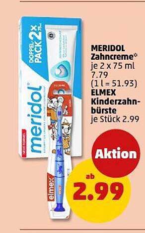 MERIDOL Zahnpasta Doppelpack 2 x 75 ml und ELMEX Kinderzahnbürste