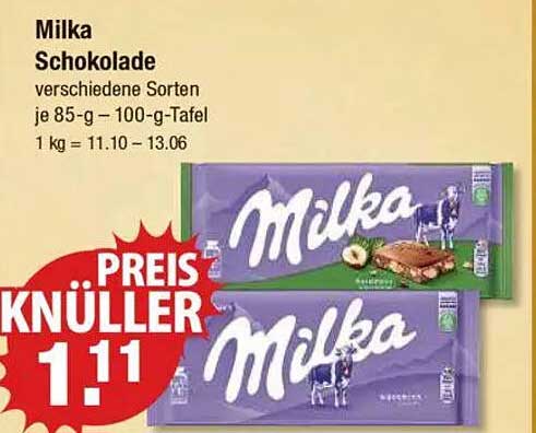 Milka Schokolade - verschiedene Sorten