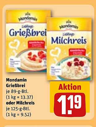 Mondamin Grießbrei oder Milchreis - Aktionspreis