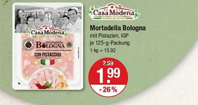 Mortadella Bologna mit Pistazien, IGP 125-g-Packung