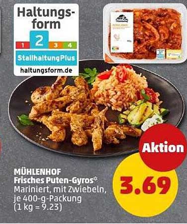 MÜHLENHOF Frisches Puten-Gyros, mariniert, mit Zwiebeln, je 400-g-Packung