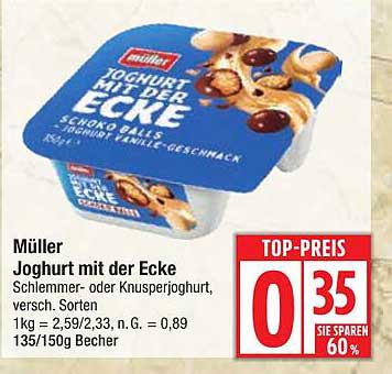 Müller Joghurt mit der Ecke - Schlemmer- oder Knusperjoghurt, verschiedene Sorten