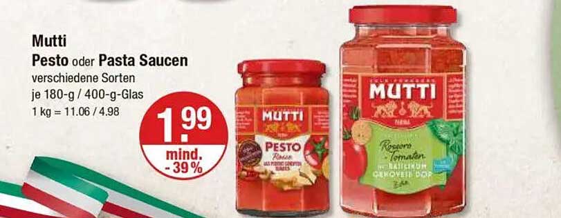 Mutti Pesto oder Pasta Saucen verschiedene Sorten je 180-g / 400-g-Glas