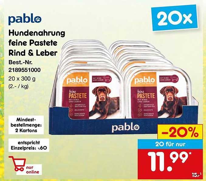pablo Hundenahrung feine Pastete Rind & Leber 20x300g