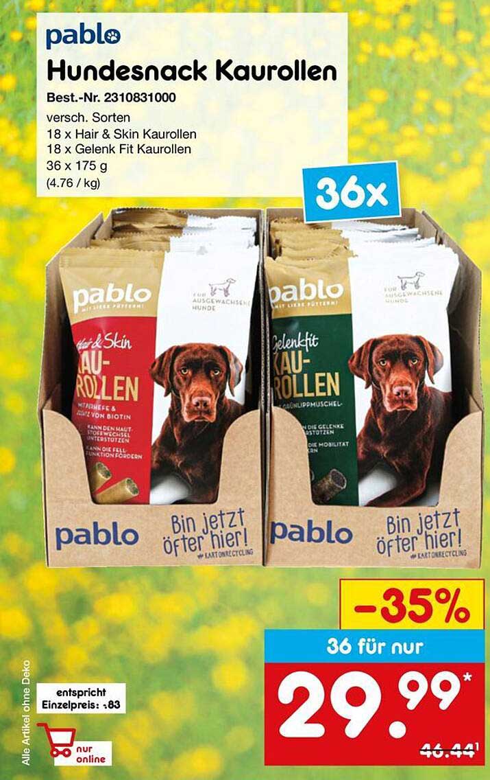 pablo Hundesnack Kaurollen